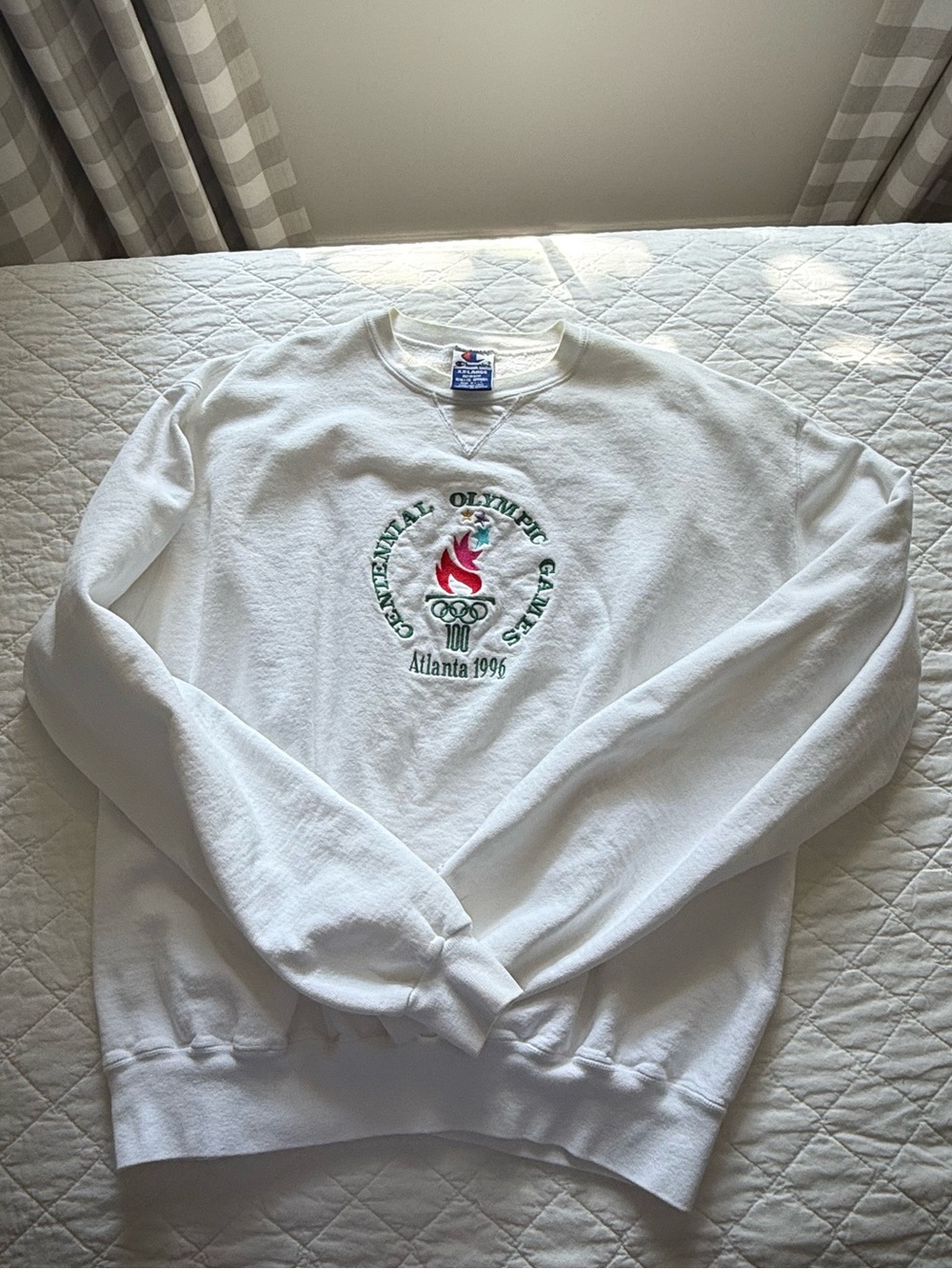 Champion White Crewneck Sweatshirt with Embroidered Olympic Logo